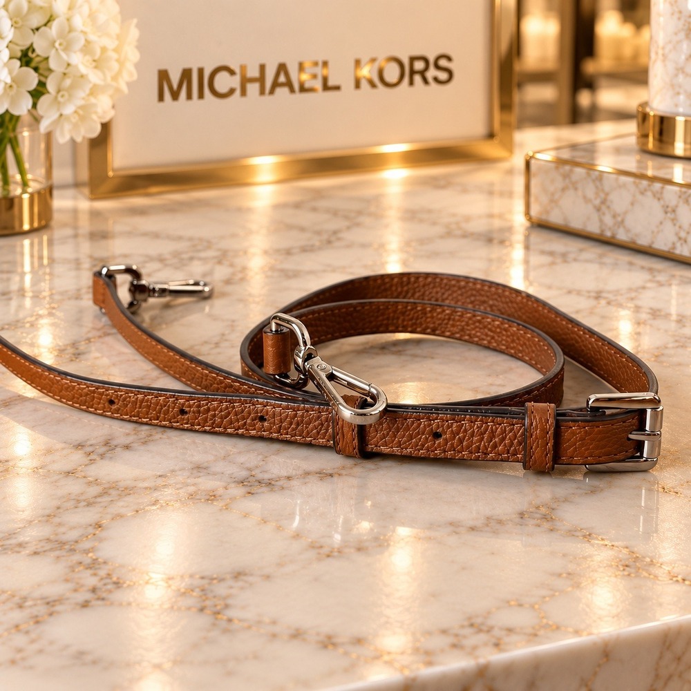 Michael Kors Brown Pebble Leather Adjustable Crossbody Strap Silver Hardware